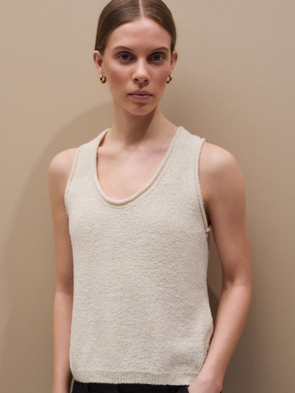 ME+EM Slim Knit Tank Top Textured Cotton Cream Size Small